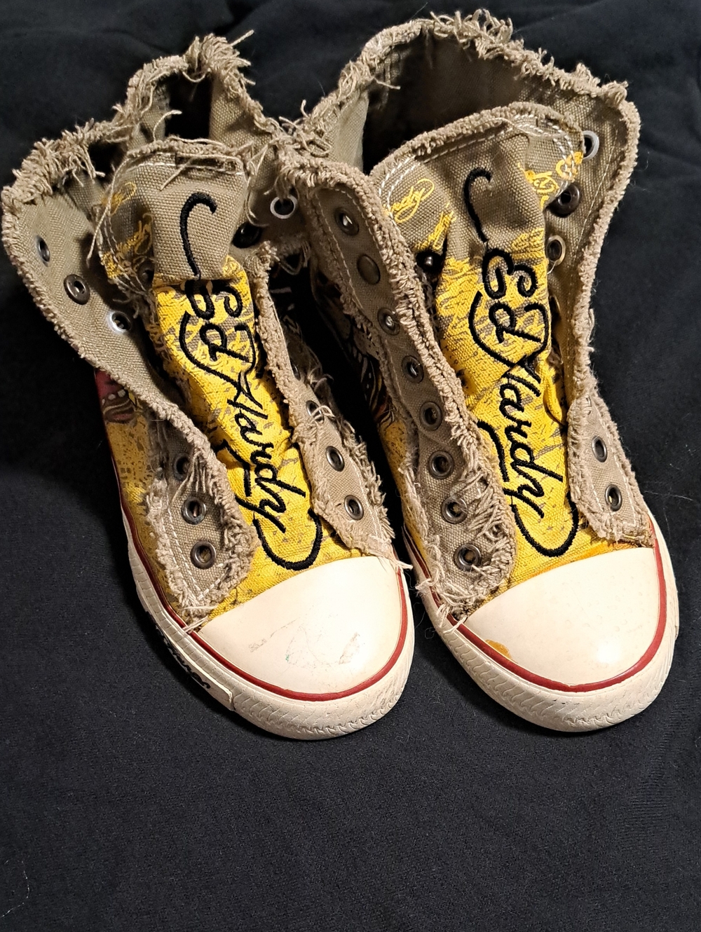 Ed Hardy Yellow Canvas High-Top Sneakers